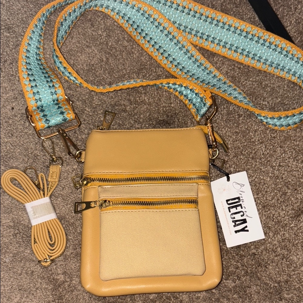 Yellow Vegan Leather Crossbody Bag with Interchangeable Straps